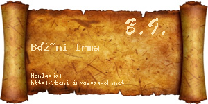 Béni Irma névjegykártya
